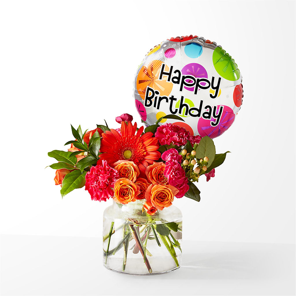 Fiesta Bouquet with Birthday Balloon – LULU & J FLOWERS, Orange CA