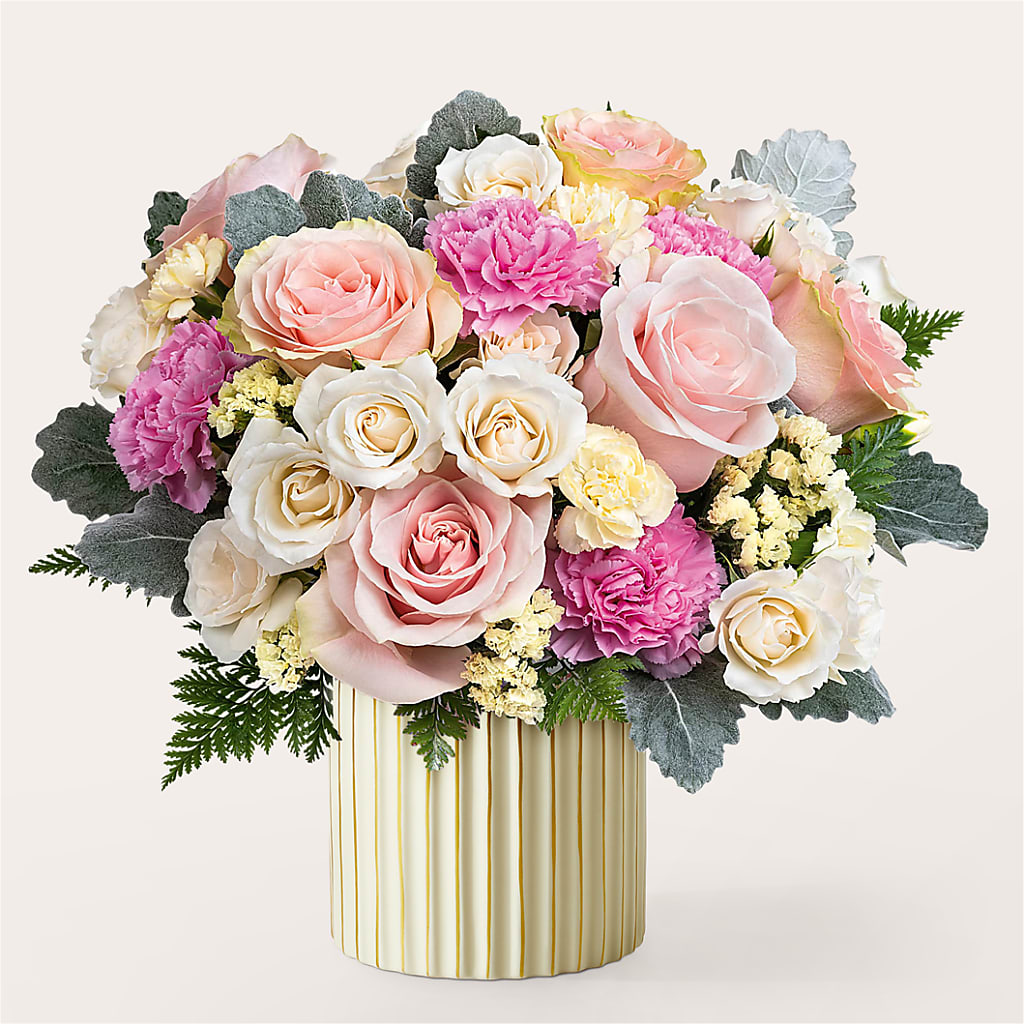 Blissful Moments Bouquet with Ivory Vase – LULU & J FLOWERS, Orange CA