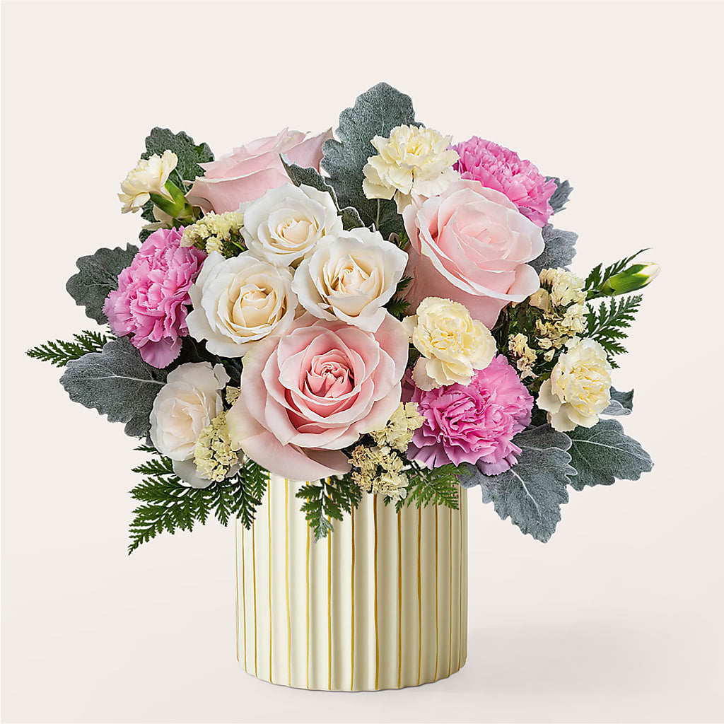 Blissful Moments Bouquet with Ivory Vase – LULU & J FLOWERS, Orange CA