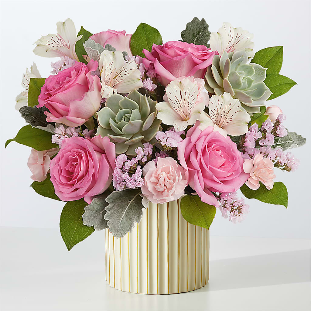 Dusty Rose Bouquet with Ivory Vase – LULU & J FLOWERS, Orange CA