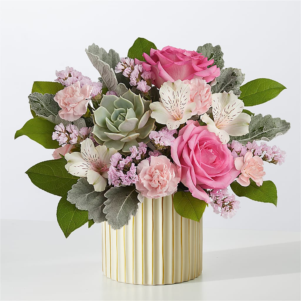 Dusty Rose Bouquet with Ivory Vase – LULU & J FLOWERS, Orange CA