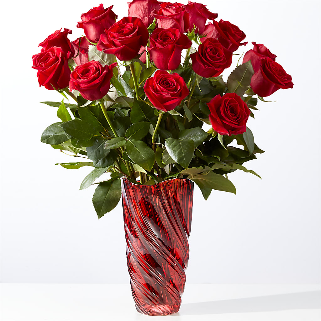 Classic Love Red Rose Bouquet with Luxe Swirl Vase – LULU & J FLOWERS, Orange CA