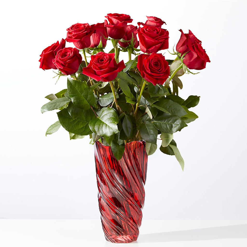 Classic Love Red Rose Bouquet with Luxe Swirl Vase – LULU & J FLOWERS, Orange CA