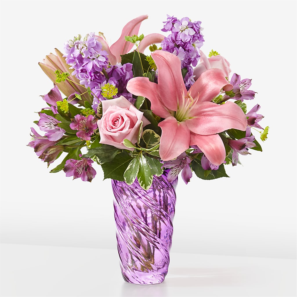 Precious Petals Bouquet with Luxe Swirl Vase – LULU & J FLOWERS, Orange CA