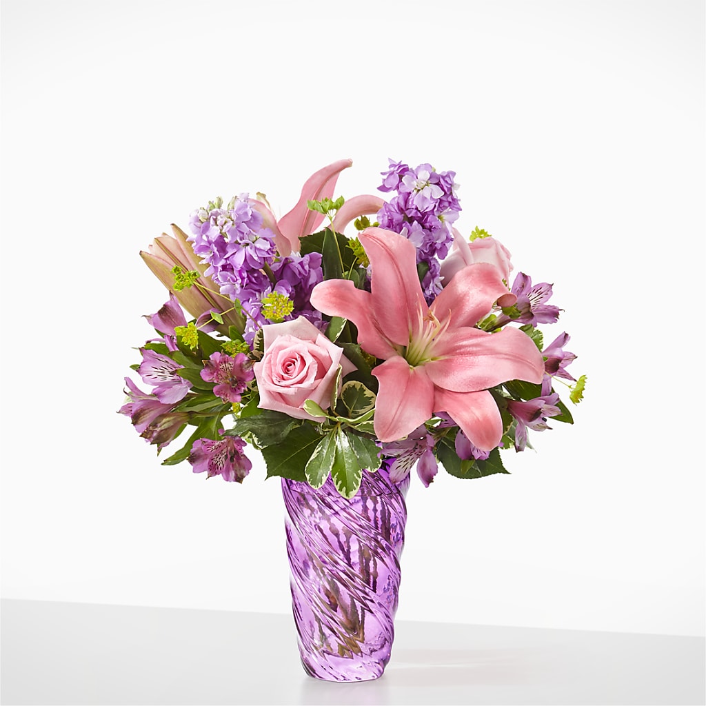 Precious Petals Bouquet with Luxe Swirl Vase – LULU & J FLOWERS, Orange CA