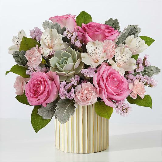 Dusty Rose Bouquet with Ivory Vase – LULU & J FLOWERS, Orange CA