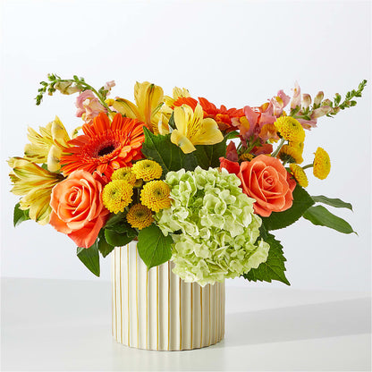 Autumn Sunshine Bouquet with Ivory Vase – LULU & J FLOWERS, Orange CA