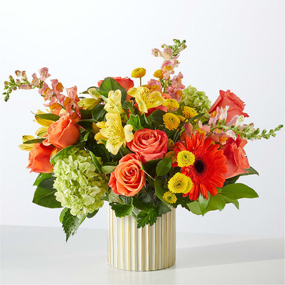 Autumn Sunshine Bouquet with Ivory Vase – LULU & J FLOWERS, Orange CA