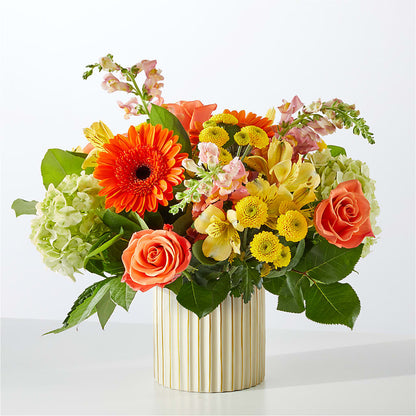 Autumn Sunshine Bouquet with Ivory Vase – LULU & J FLOWERS, Orange CA